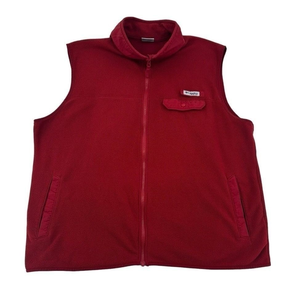 Columbia PFG Red Fleece Full Zip Fishing Vest Performance Gear Outdoors Mens XXL